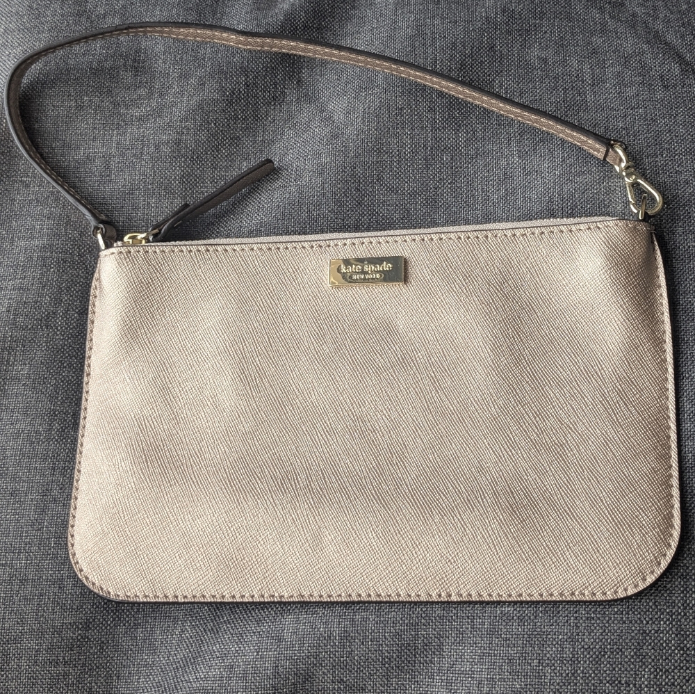 Kate Spade New York Rose Gold Saffiano Leather Large Wristlet Clutch Wallet